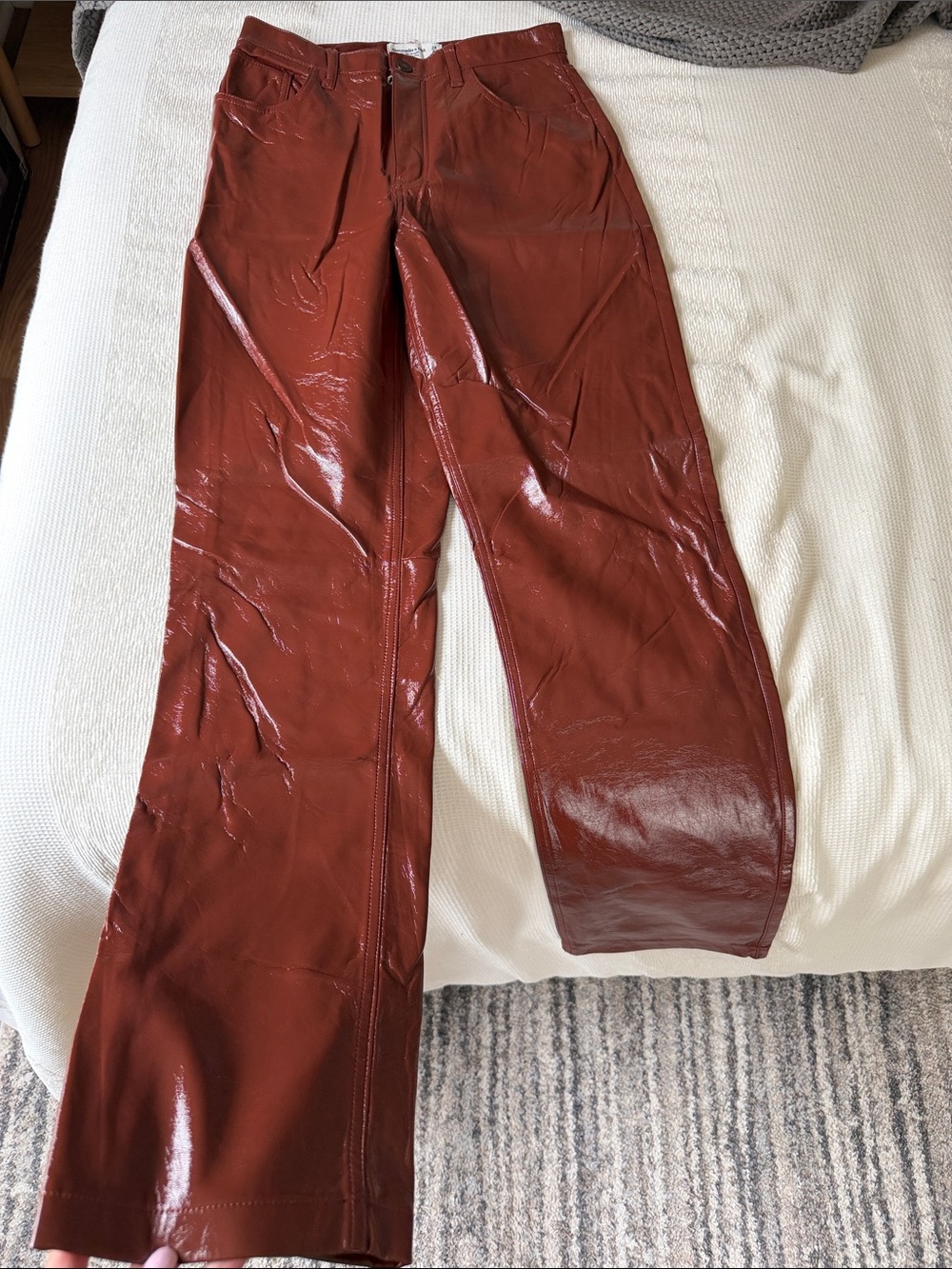 Abercrombie & Fitch Ultra High Rise Straight Leather Pants in Deep Rust
